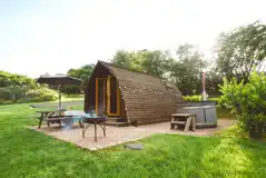 Wigwam pod with hot tub