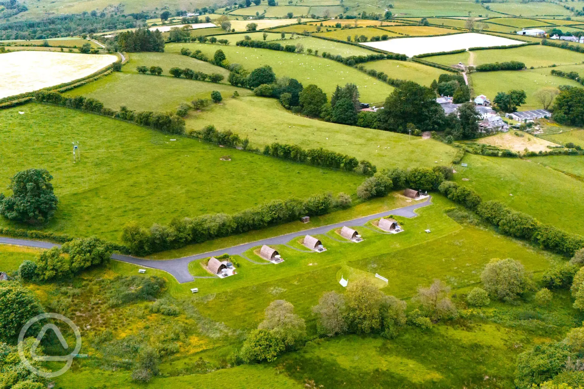 Aerial of the glamping site