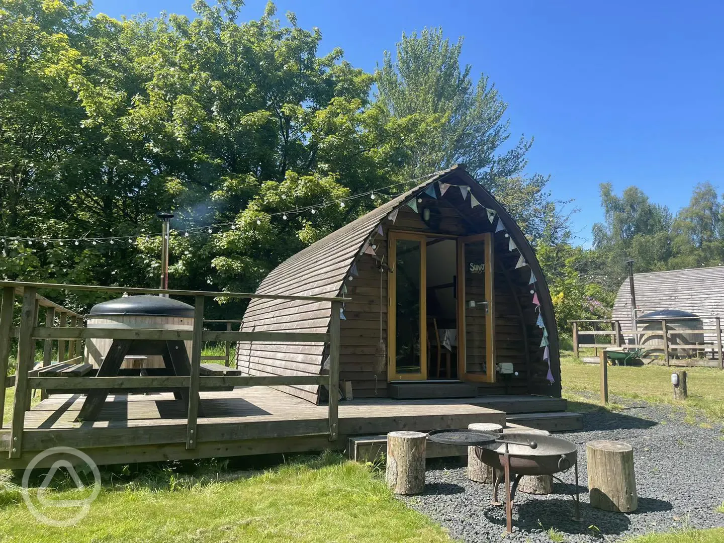 Pod with hot tub