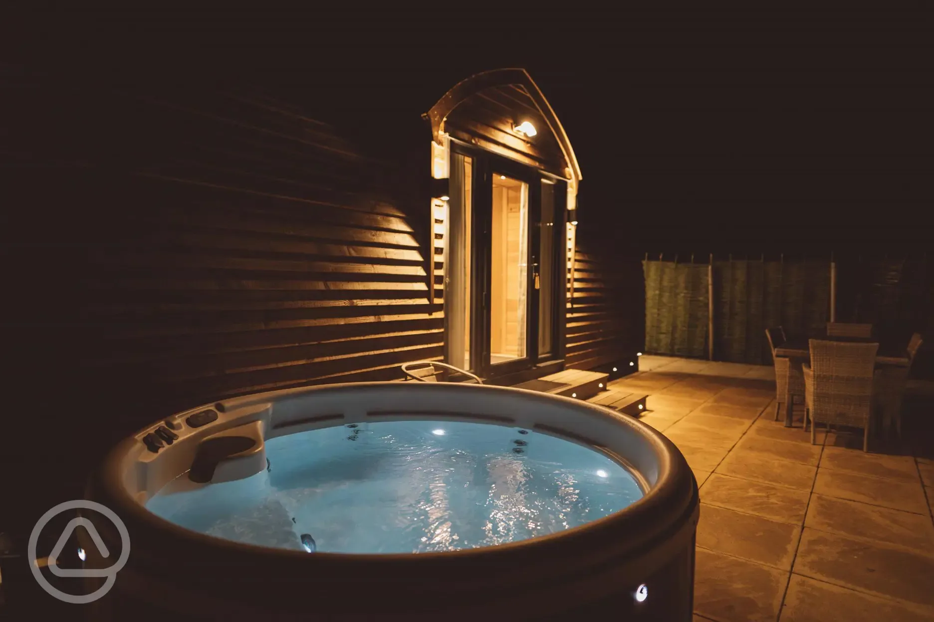 Hot tub at night at the Lodge