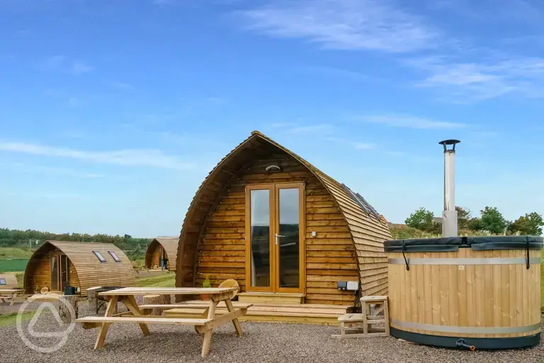 Wigwam pod with hot tub