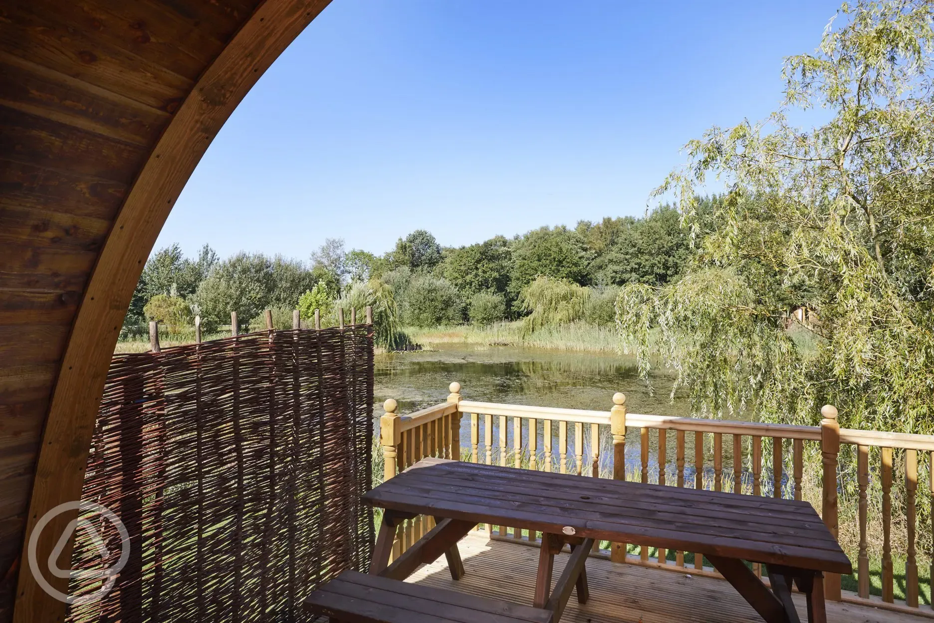 View of the lake from large deluxe ensuite Wigwam pod