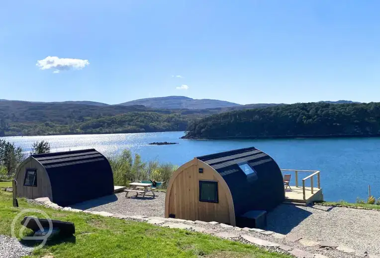 Sildvik and Sunset ensuite glamping pods with waterside views