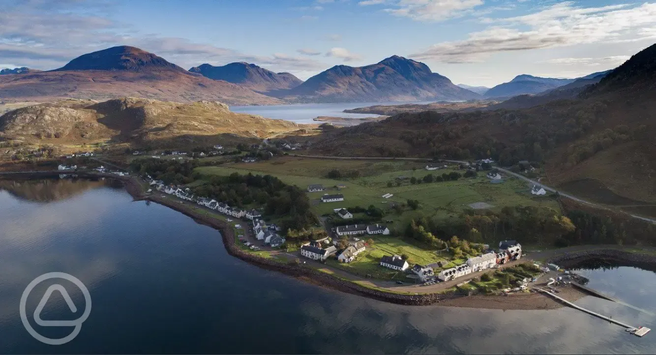 Aerial of Shieldaig Camping and Cabins by Loch Shieldaig Aerial of Shieldaig Camping and Cabins by Loch Shieldaig