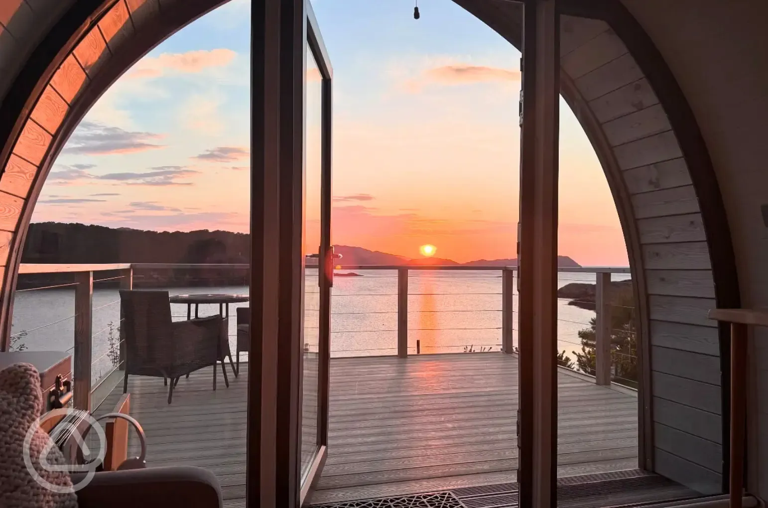 Sildvik and Sunset ensuite glamping pods with loch views at sunset Sildvik and Sunset ensuite glamping pods with loch views at sunset