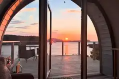 Sildvik and Sunset ensuite glamping pods with loch views at sunset