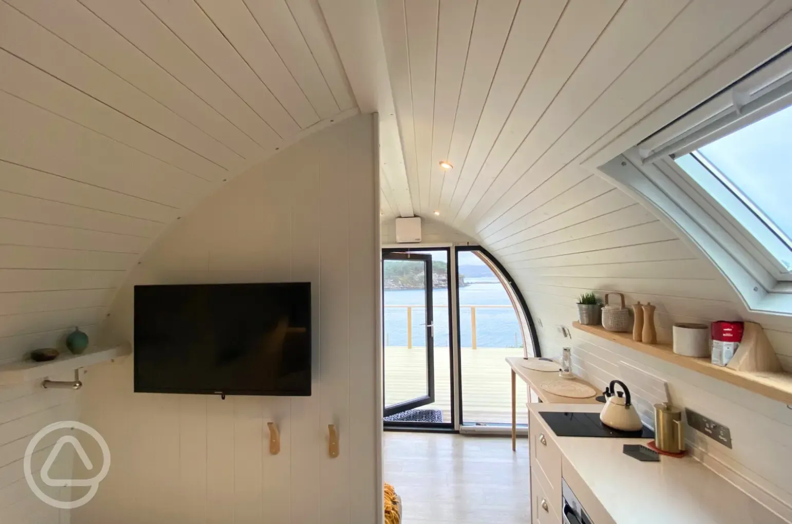 Sildvik and Sunset ensuite glamping pod interiors with a smart TV Sildvik and Sunset ensuite glamping pod interiors with a smart TV