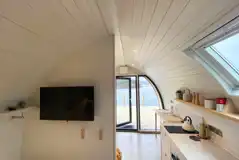 Sildvik and Sunset ensuite glamping pod interiors with a smart TV