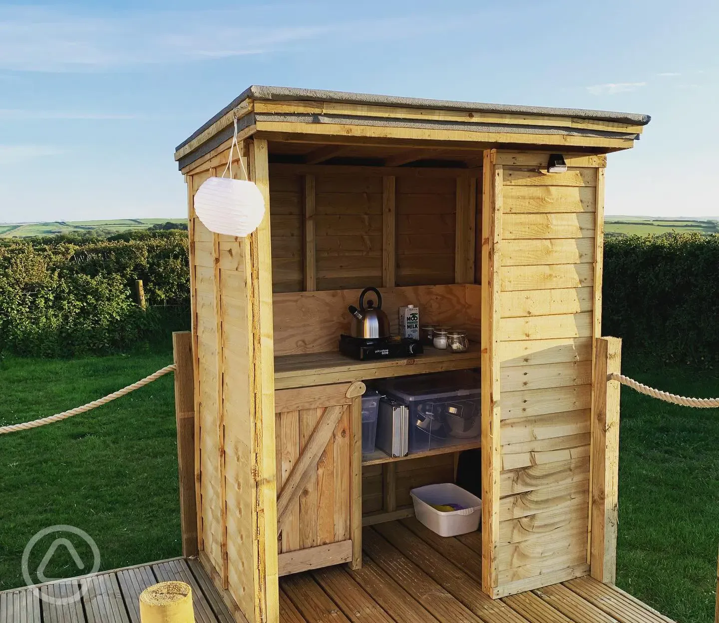 Luxury bell tent private kitchen area