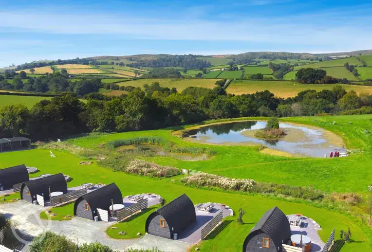 Aerial of the glamping site