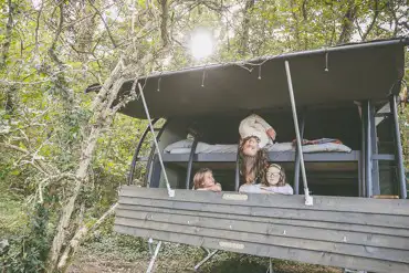 Landpod interior with lift-up roofs