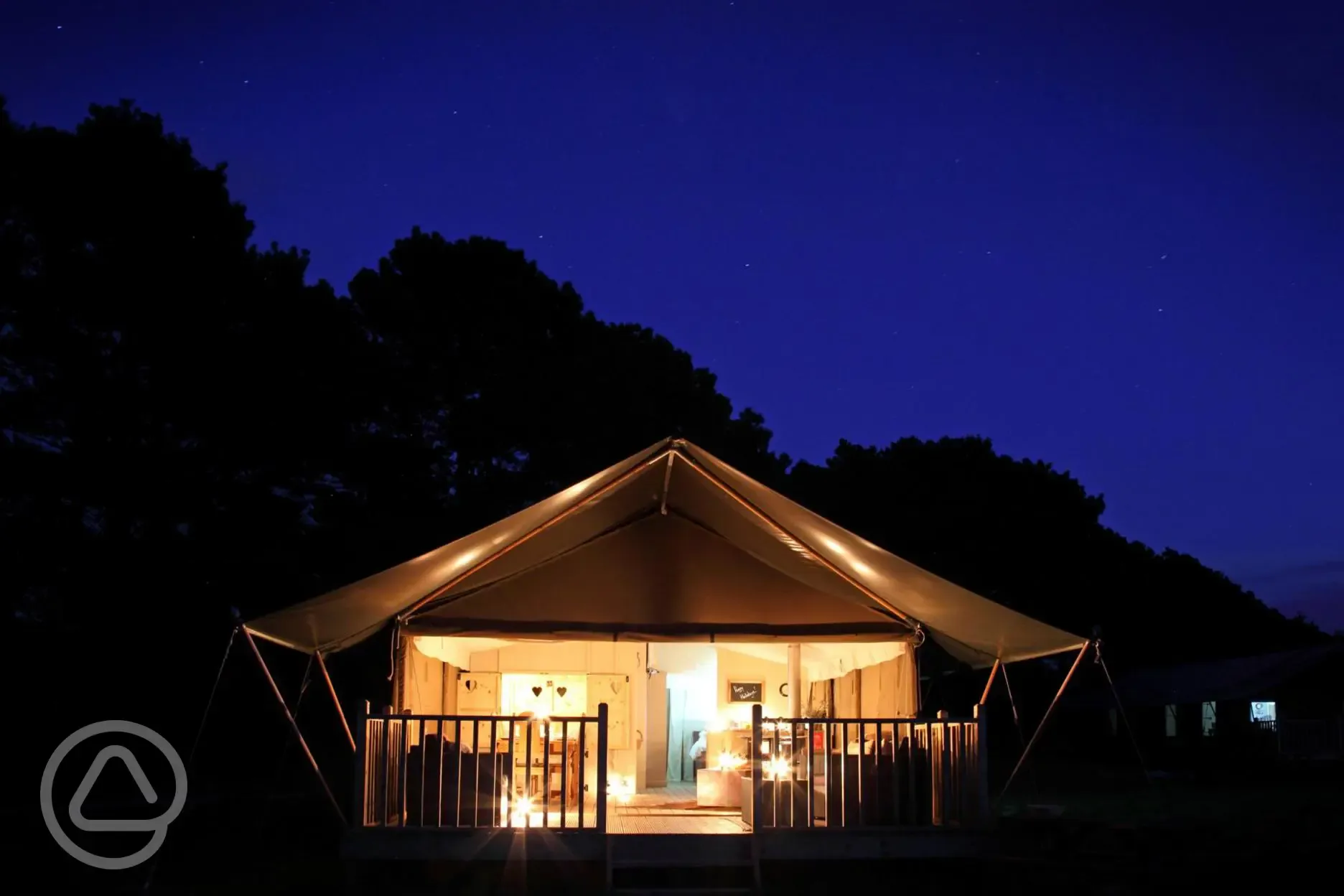 Safari tents at night