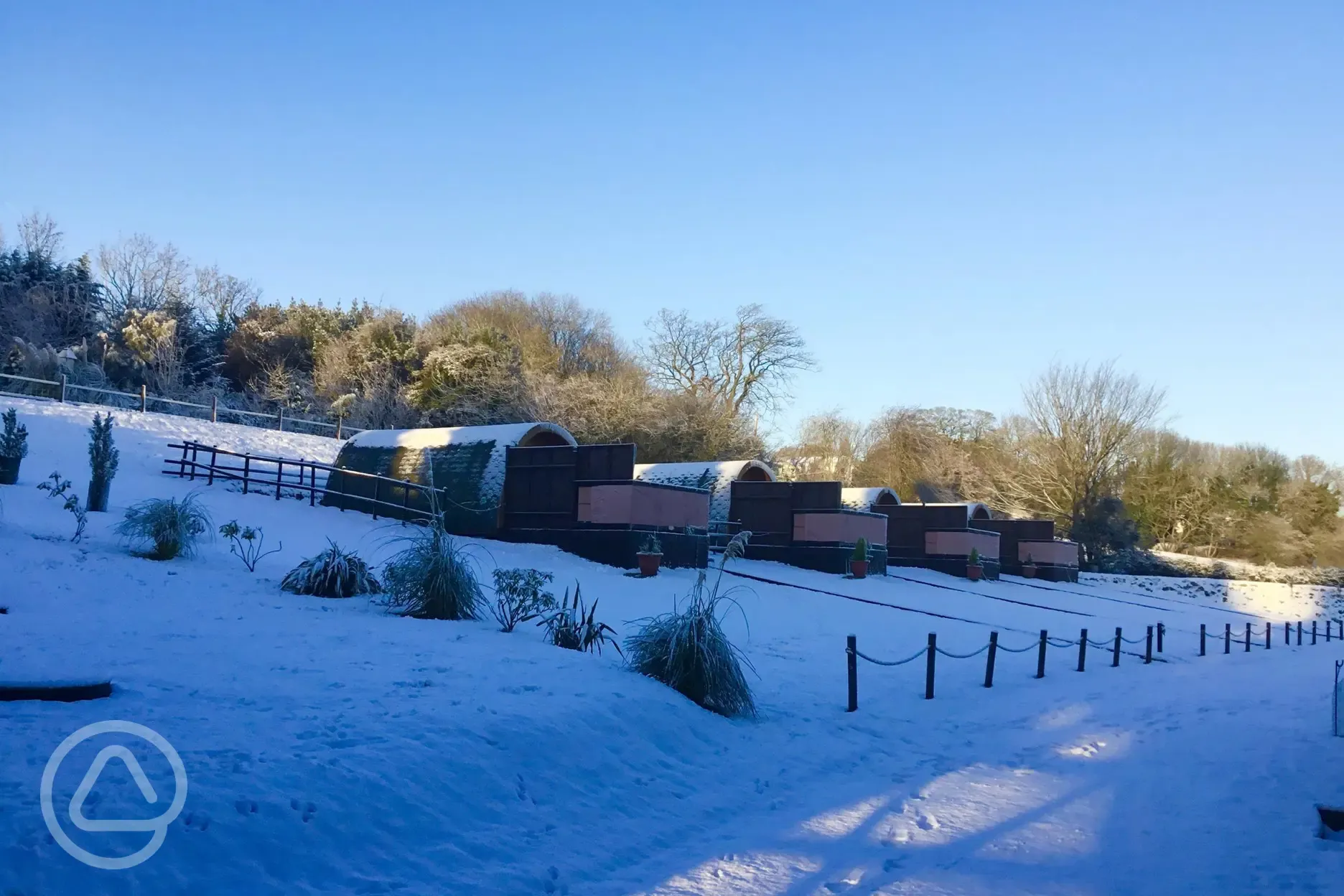 Glamping pods in the snow