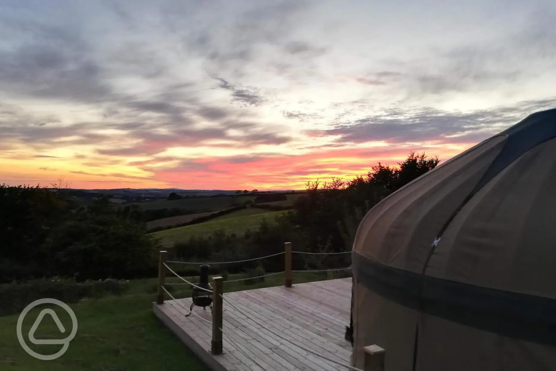 View from yurt at sunset