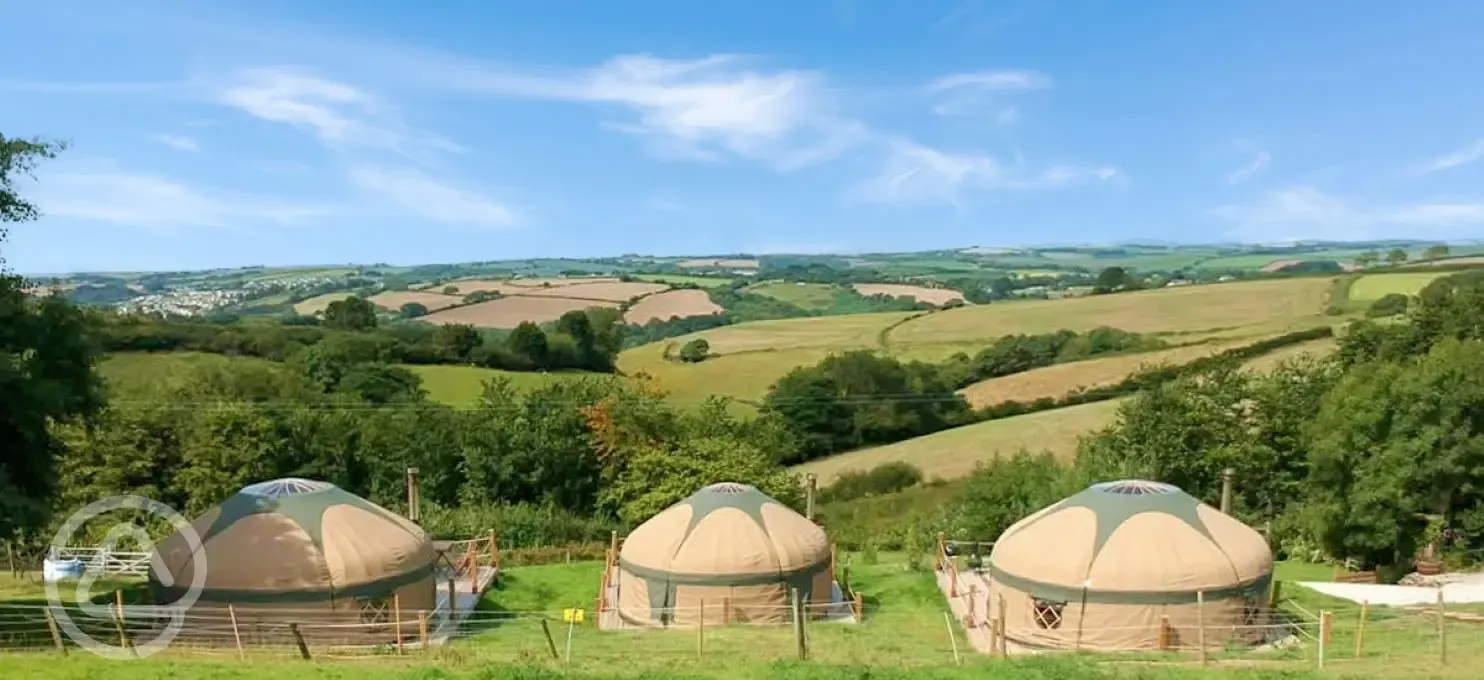Yurts and countryside views