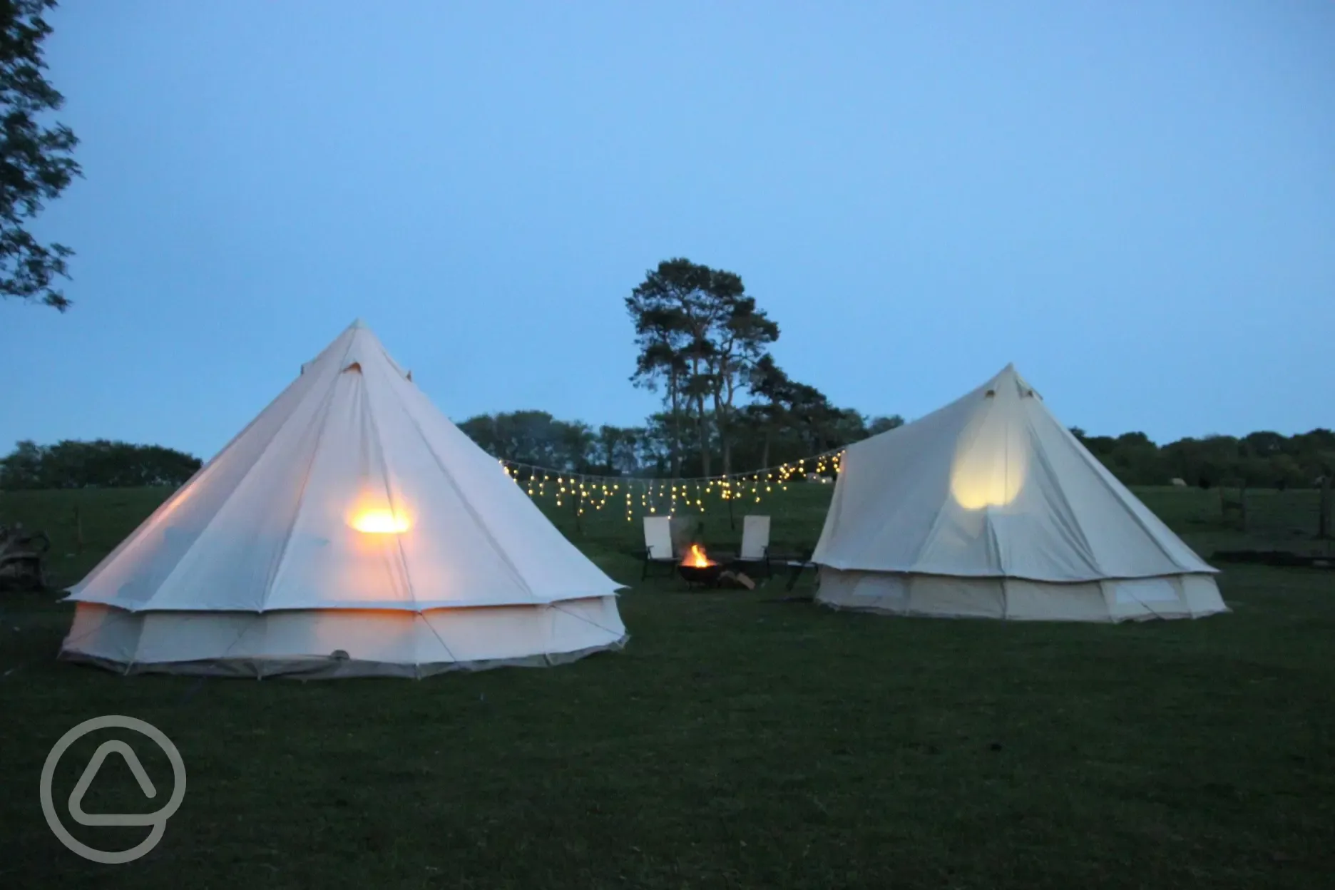 Bell tents by night