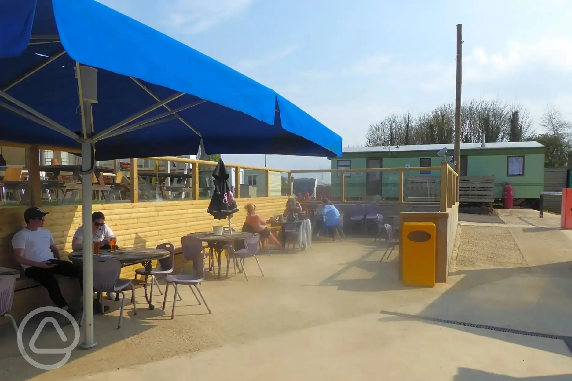 Outdoor beer garden at the onsite pub