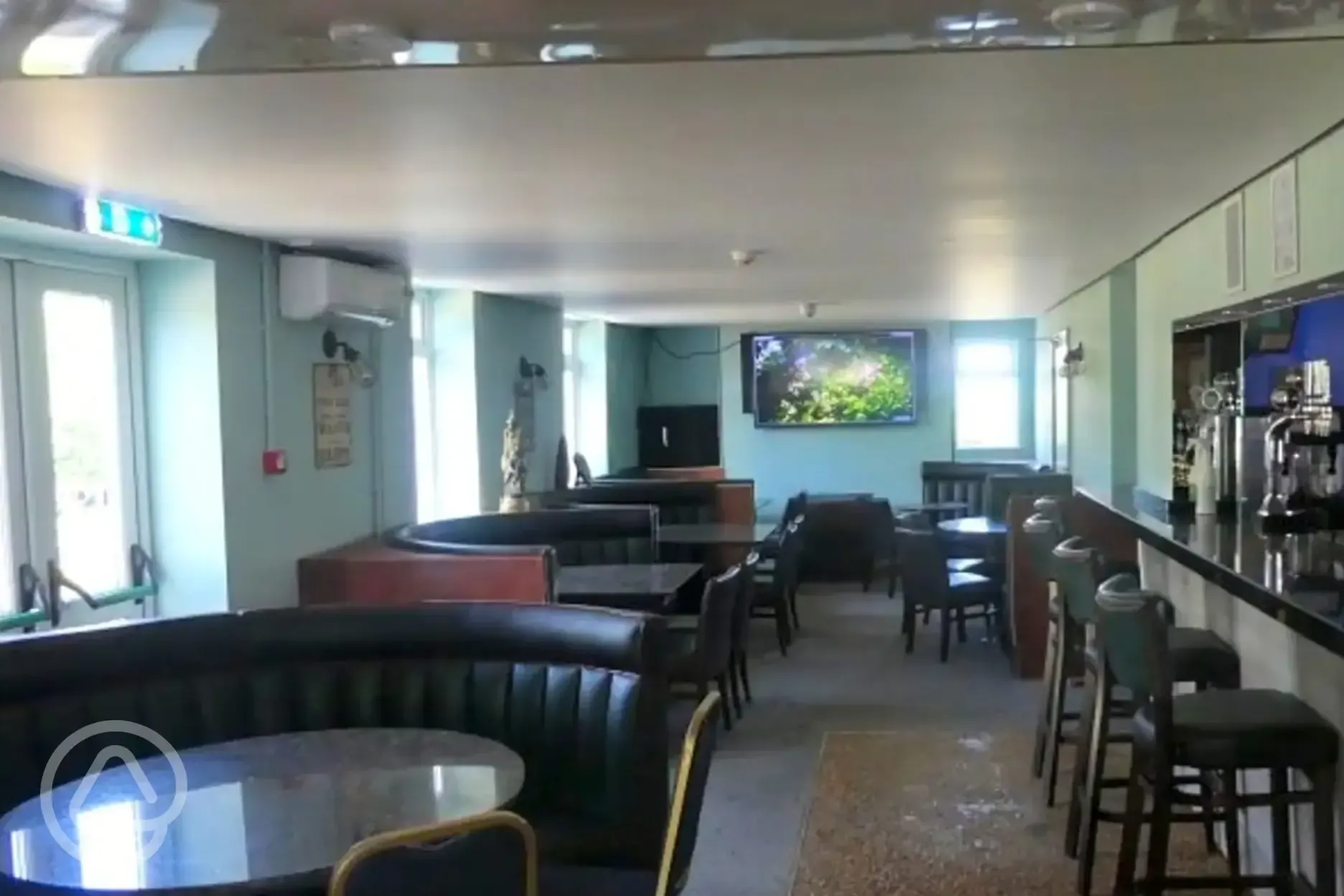 Indoor seating in the onsite pub