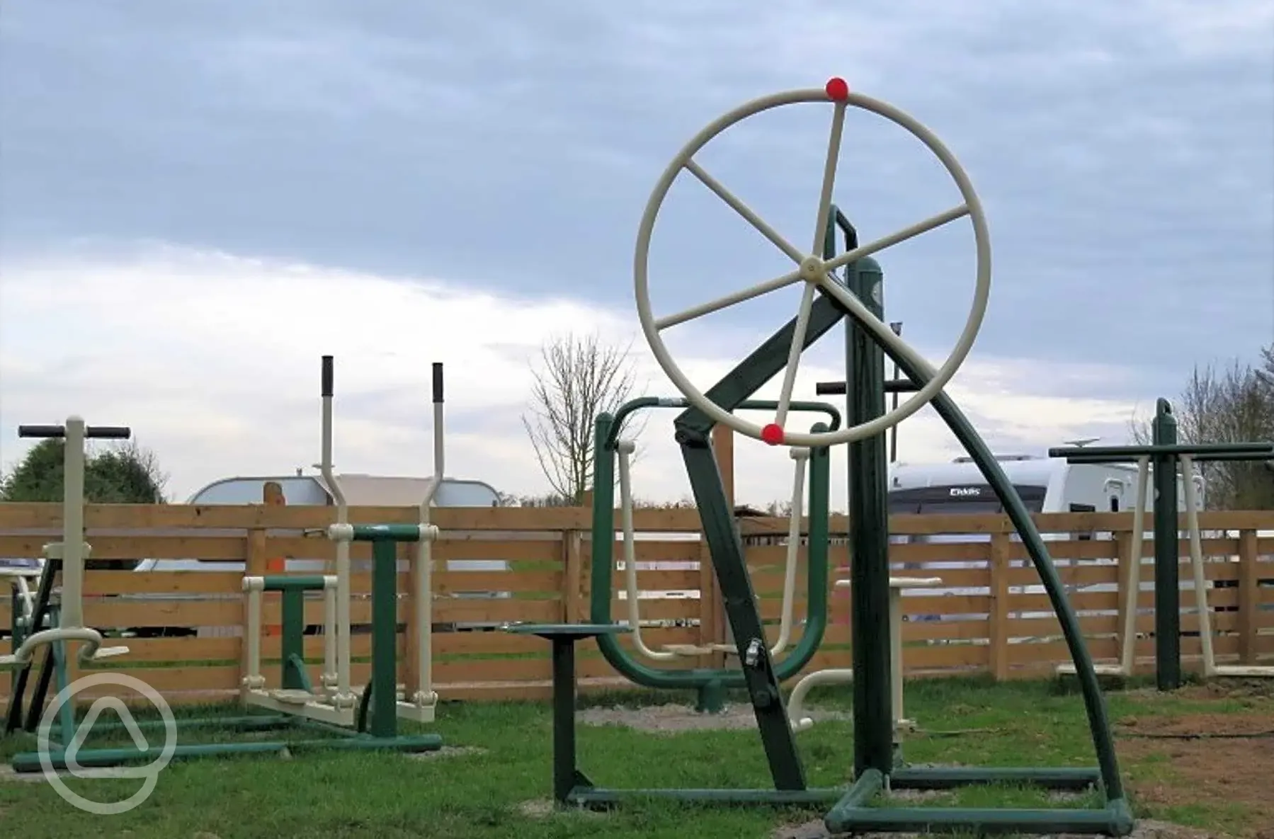 Outdoor gym area with equipment 