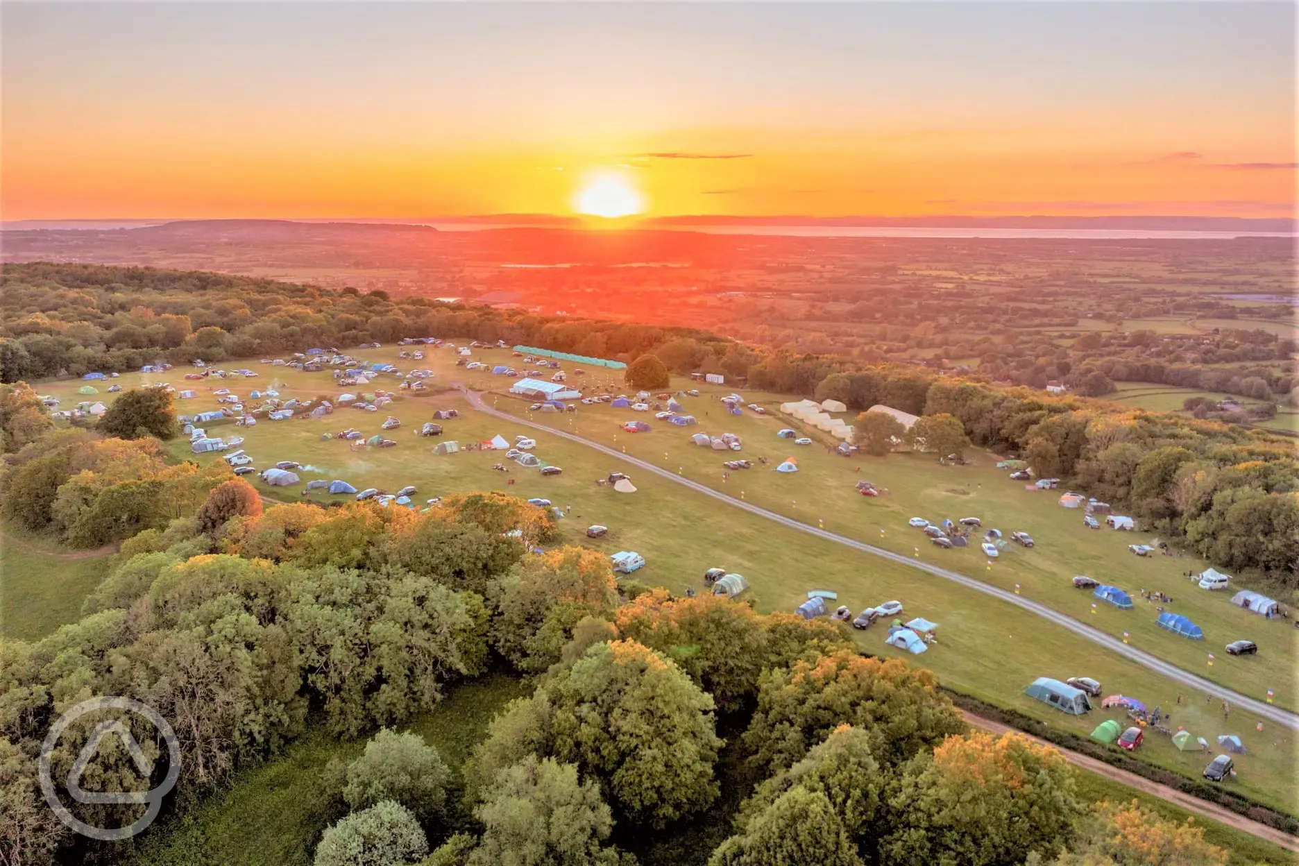 Aerial of the campsite at sunset
