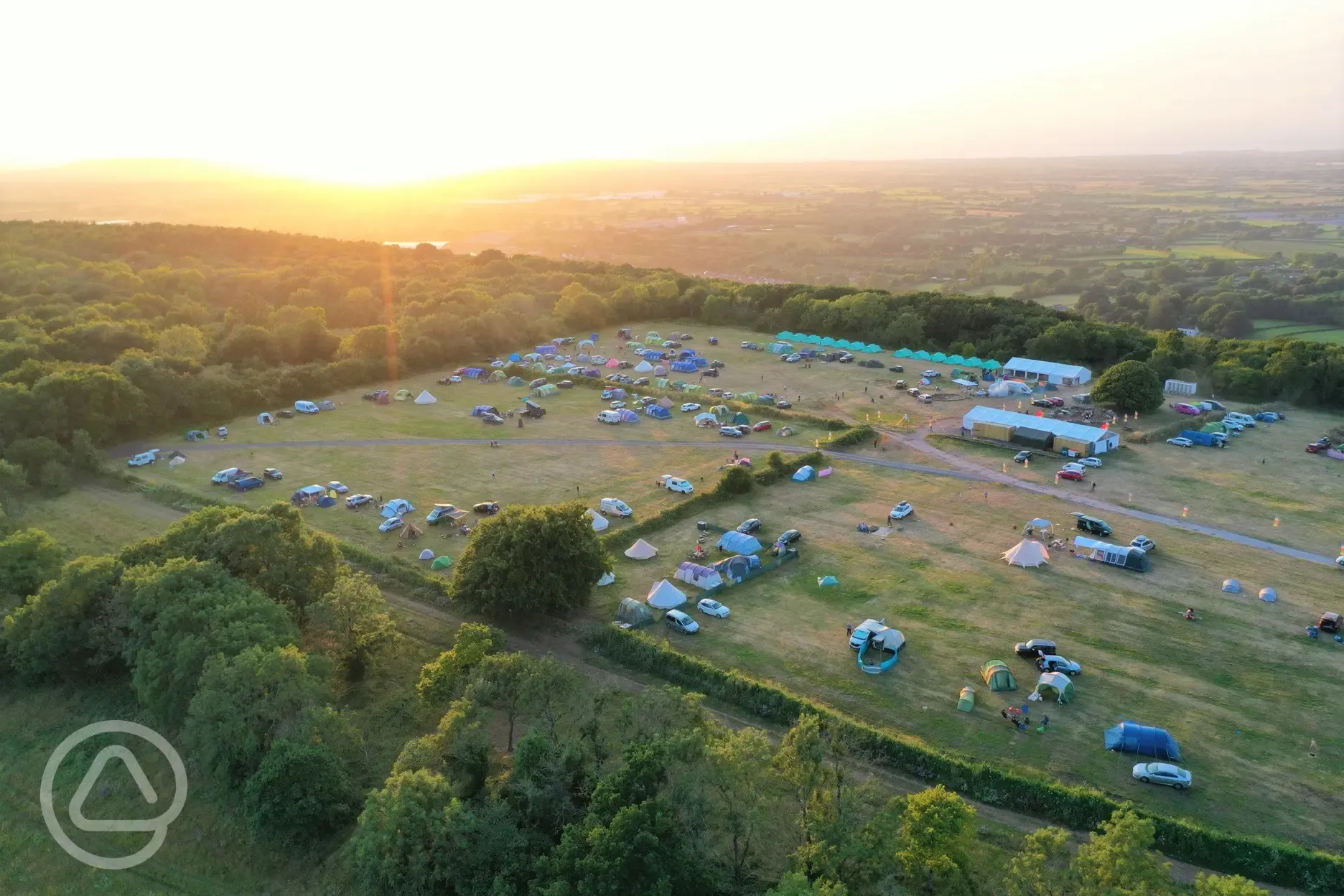 Aerial of the campsite at sunset
