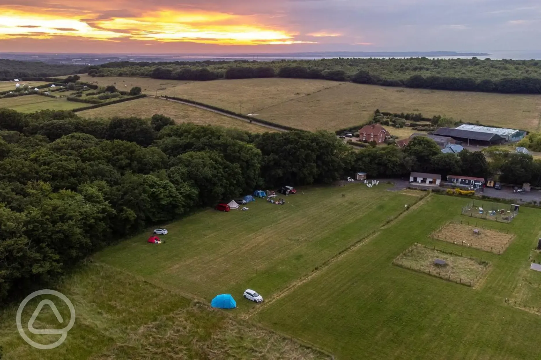 Aerial view of non electric and electric grass pitches at Brook Farm 