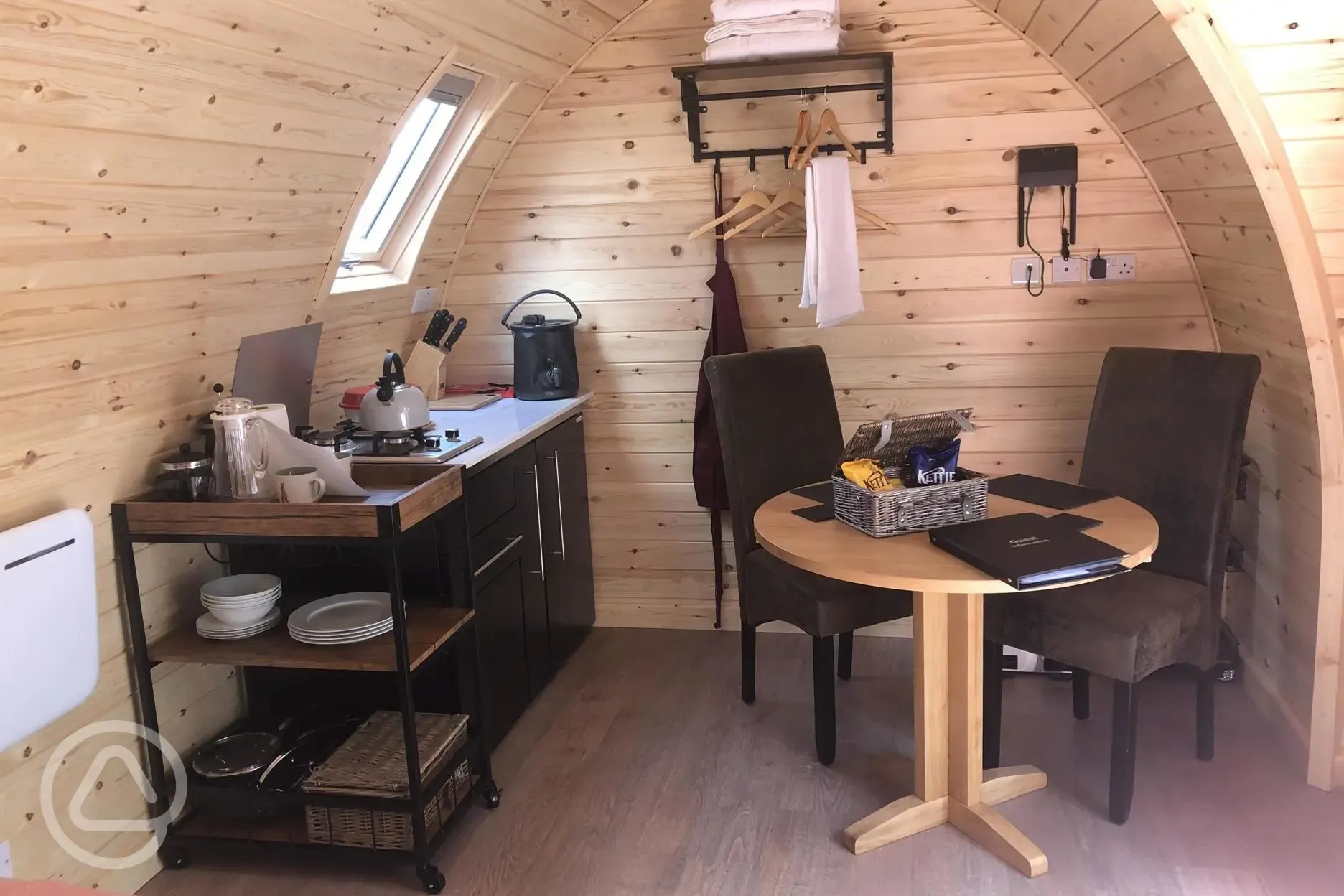 Kitchen and Dining area in Twin Glamping Pod