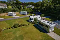 Aerial of the electric hardstanding with grass pitches