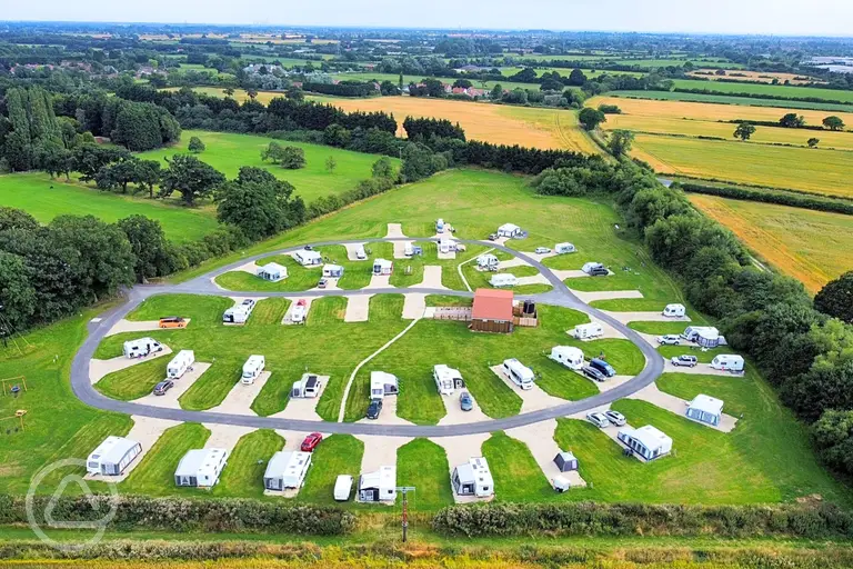 Aerial of Beechwood Caravan Park York surrounded by countryside