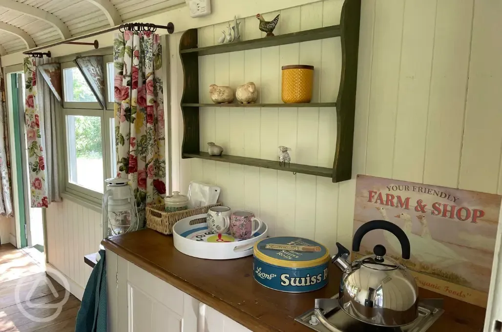 Meadow shepherd's hut kitchenette 