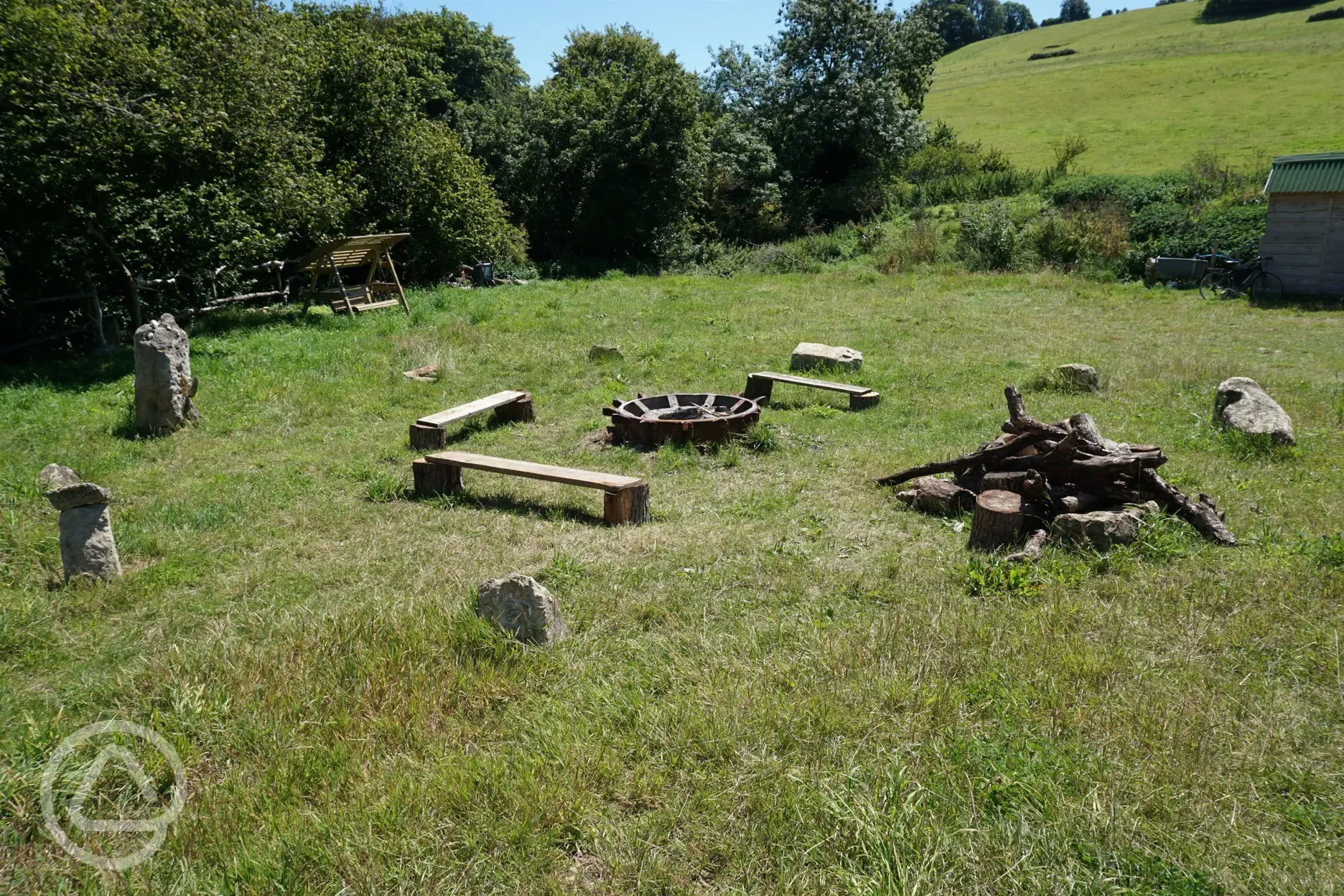 Main fire pit and stone circle