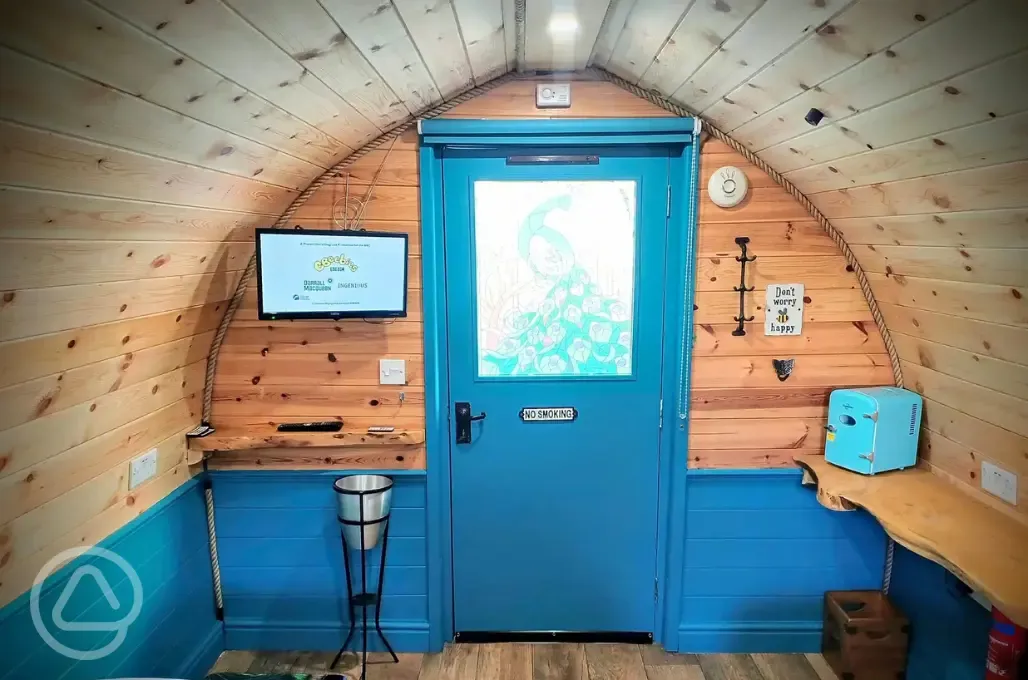 Peacock camping pod interior 