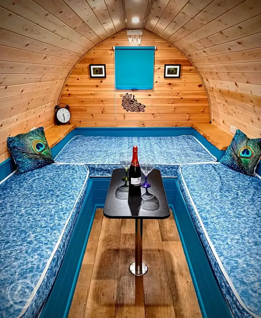 Peacock camping pod interior