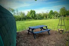 Peacock camping pod table and fire pit