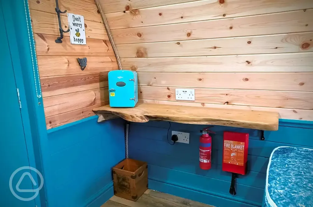 Peacock camping pod interior