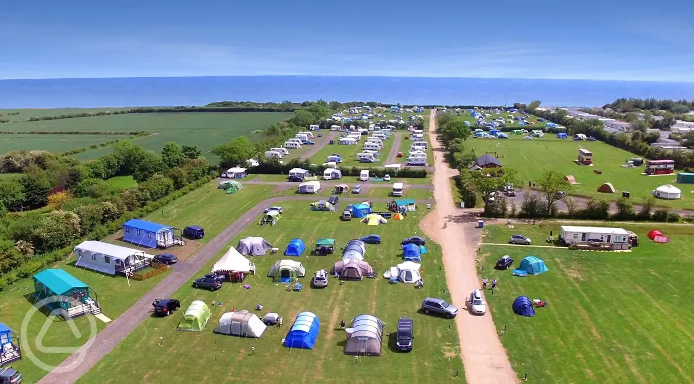 Aerial view of The Hollies Leisure Resort with direct step access to the beach