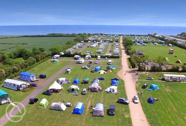 Aerial view of The Hollies Leisure Resort with direct step access to the beach