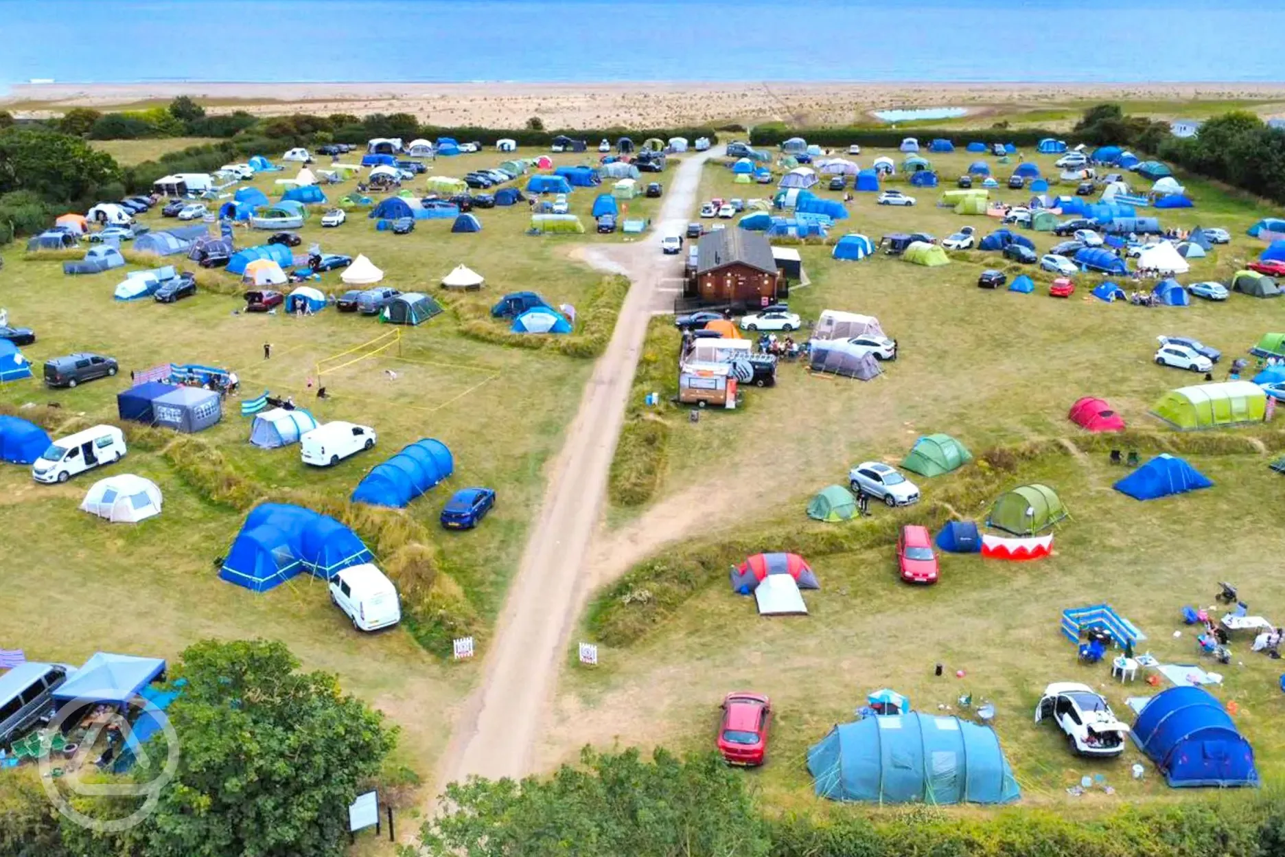 Aerial view of The Hollies Leisure Resort with direct step access to the beach