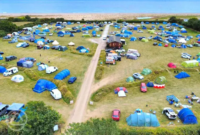 Aerial view of The Hollies Leisure Resort with direct step access to the beach