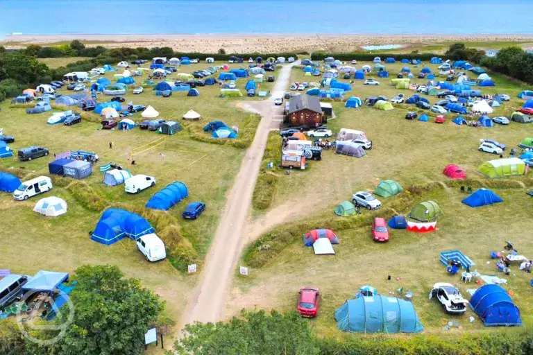 Aerial view of The Hollies Leisure Resort with direct step access to the beach