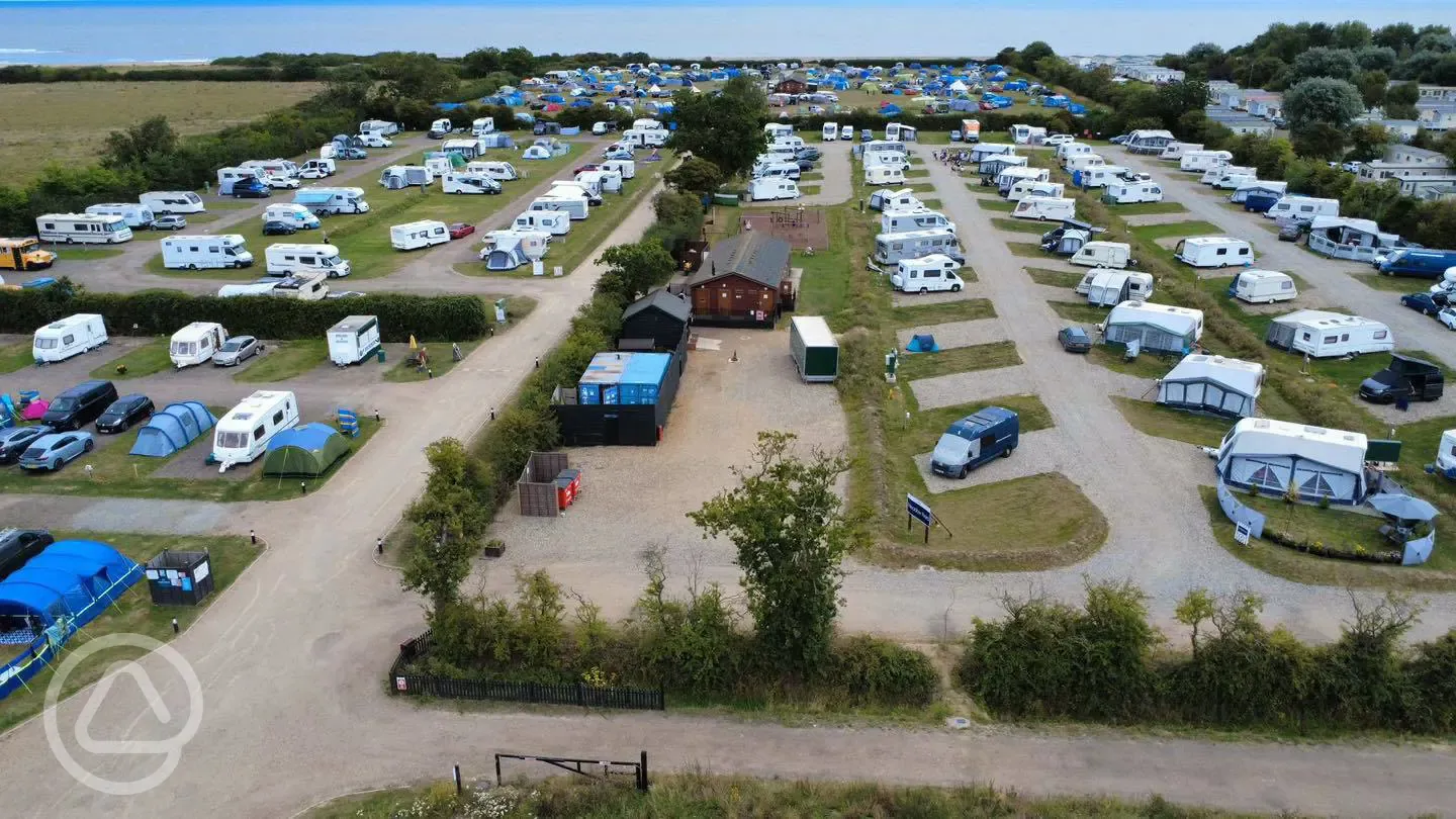 Aerial view of the electric hardstanding and grass pitches
