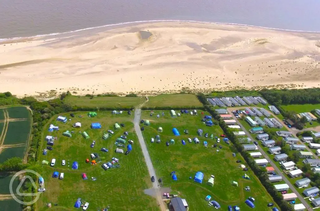Aerial of the campsite by the beach