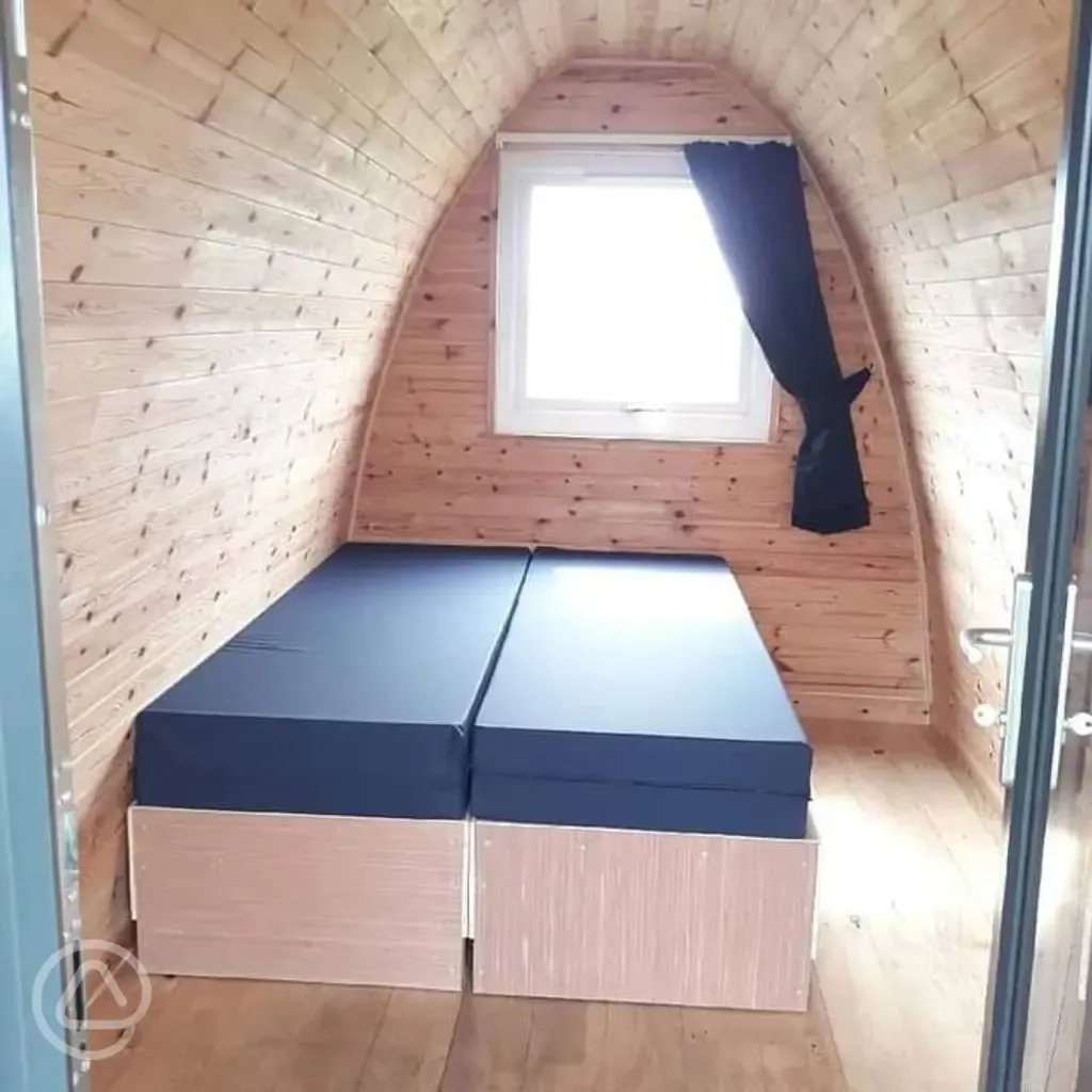 Pod interior with double bed