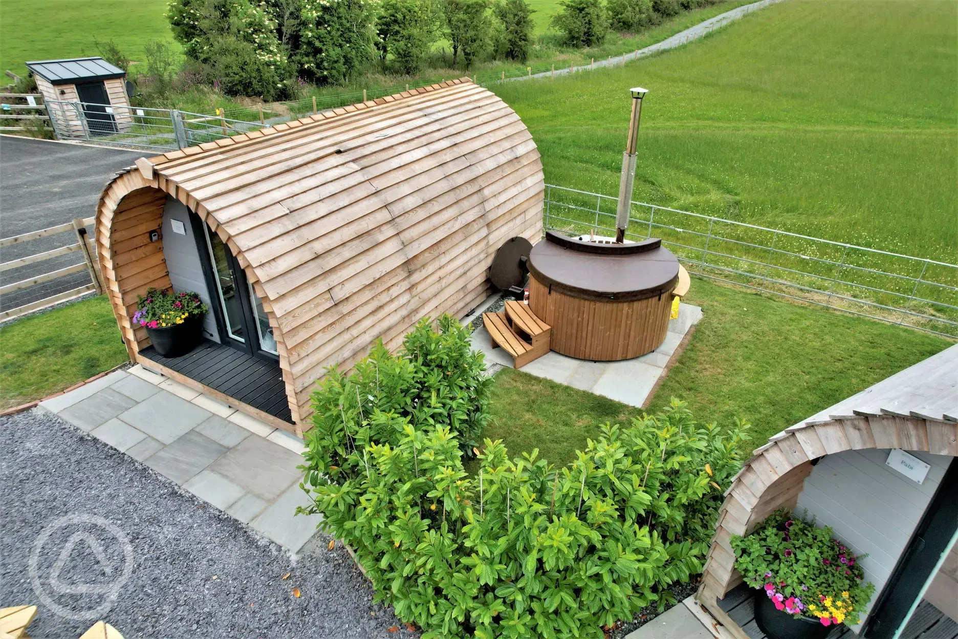 Pod with hot tub
