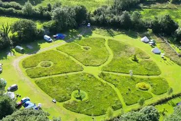 Aerial of Wild Meadow Camping with mown pitches