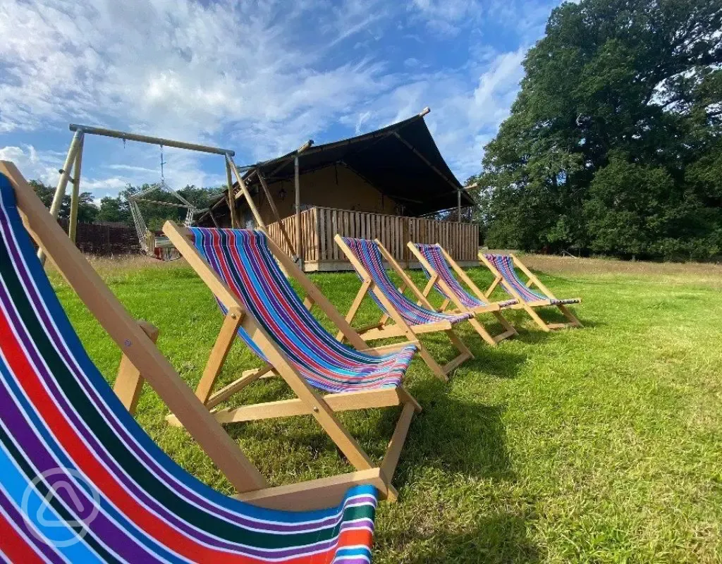 Safari tents with deck chairs