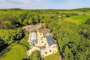 Aerial of the campsite and covered swimming pool