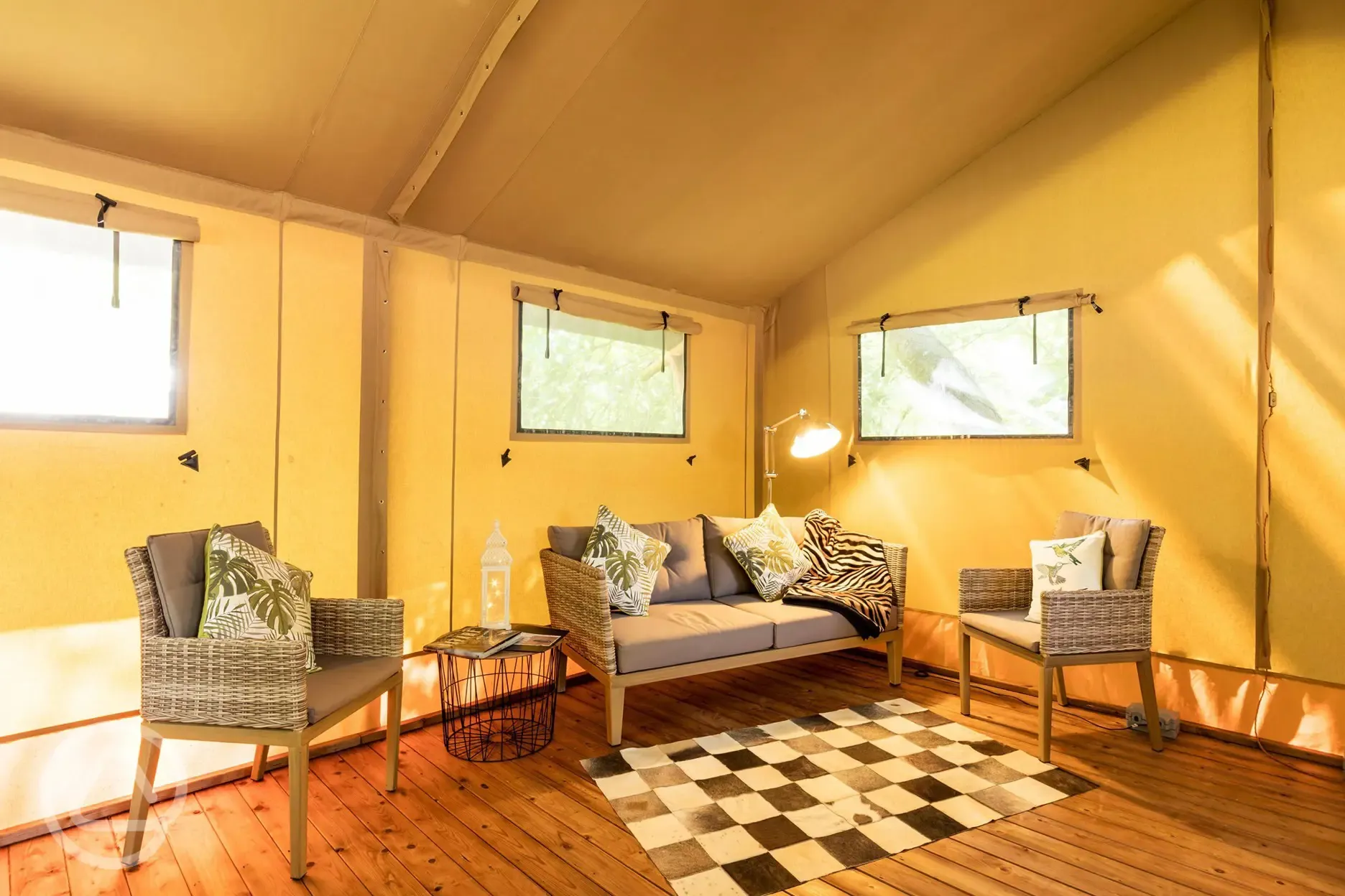 Oak safari tent lounge/seating area