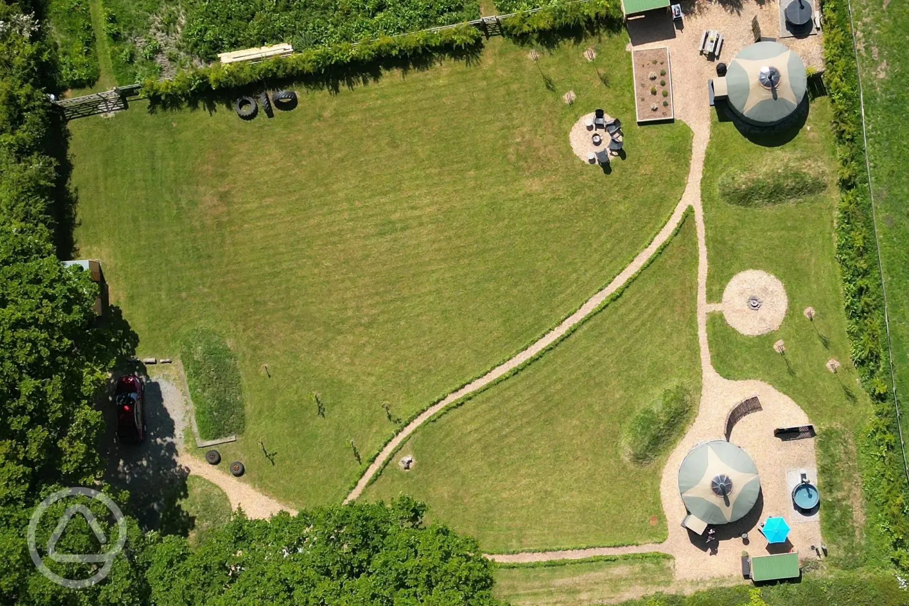 Bird's eye view of the yurts