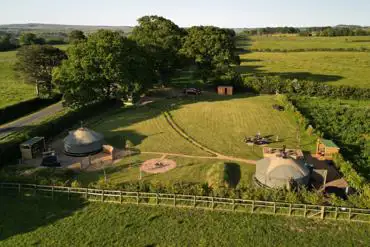 Aerial of Hadrian's Wall Country Yurts in the Cumbrian countryside